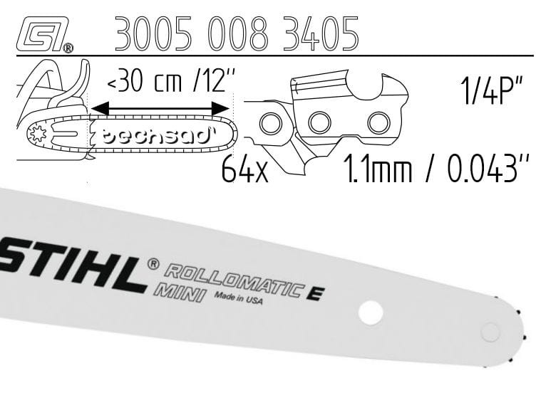 Prowadnica Stihl Rollmatic E 1/4x1,1x64 30 cm 12" 8 zębów