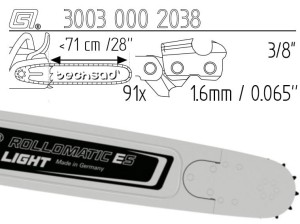 Prowadnica Stihl Rollomatic ES Light 3/8x1,6x91 28" 71 cm 11 zębów