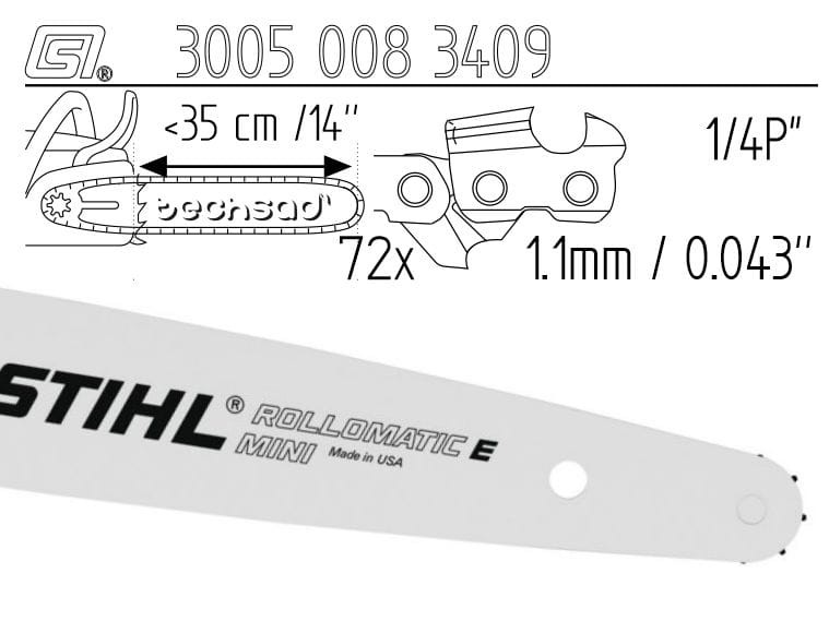 Prowadnica Stihl Rollmatic E 1/4x1,1x72 35 cm 14" 8 zębów