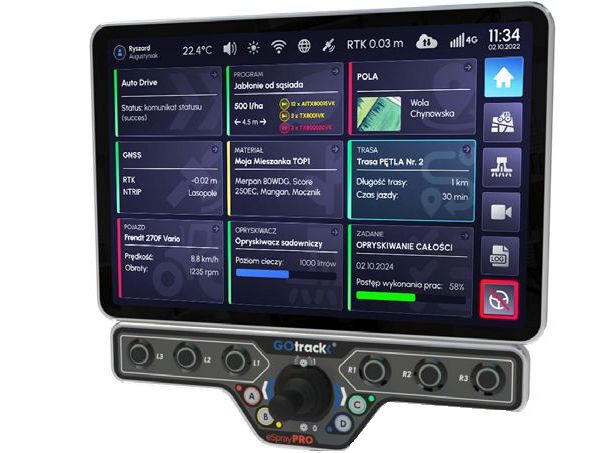 Komputer opryskiwacza sadowniczego GOtrack e-SPRAY PRO z panelem sekcji