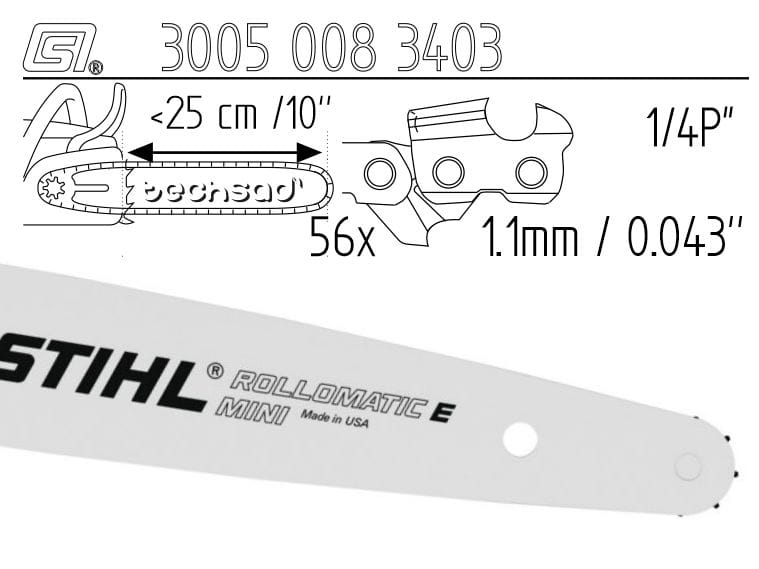 Prowadnica Stihl Rollmatic E 1/4x1,1x56 25 cm 10" 8 zębów