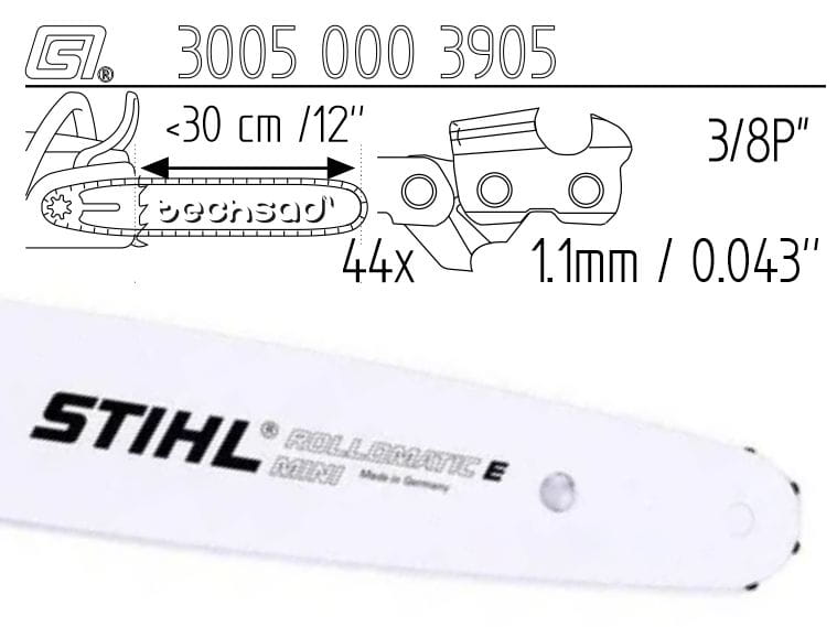 Prowadnica Stihl Rollmatic E Mini 3/8x1,1x44 30 cm 12" 7 zębów
