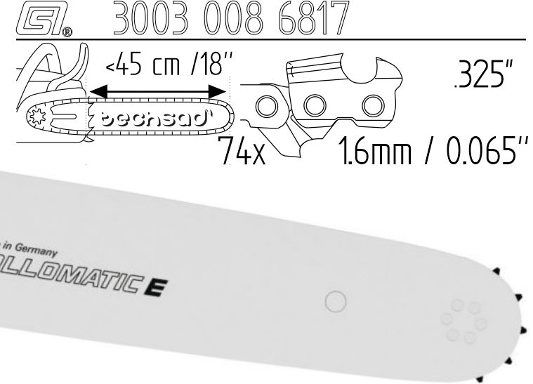 Prowadnica Stihl Rollmatic E 325x1,6x74 45 cm 18" 11 zębów
