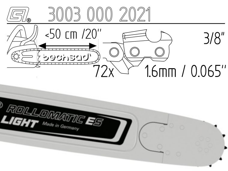 Prowadnica Stihl Rollomatic ES Light 3/8x1,6x72 50 cm 20" 11 zębów