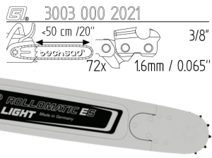 Prowadnica Stihl Rollomatic ES Light 3/8x1,6x72 50 cm 20" 11 zębów