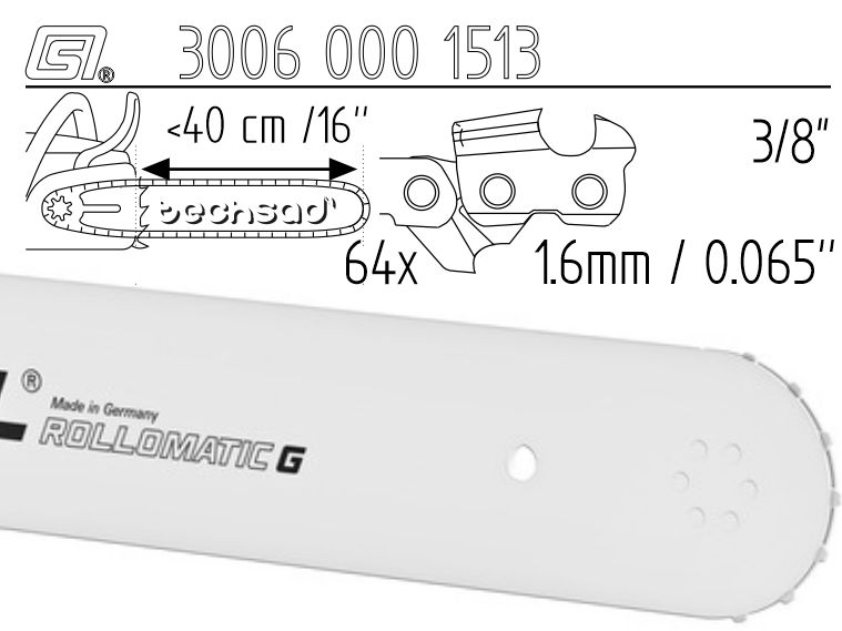Prowadnica Stihl Strong G - beton 3/8x1,6x64 40 cm 16" 14 zębów
