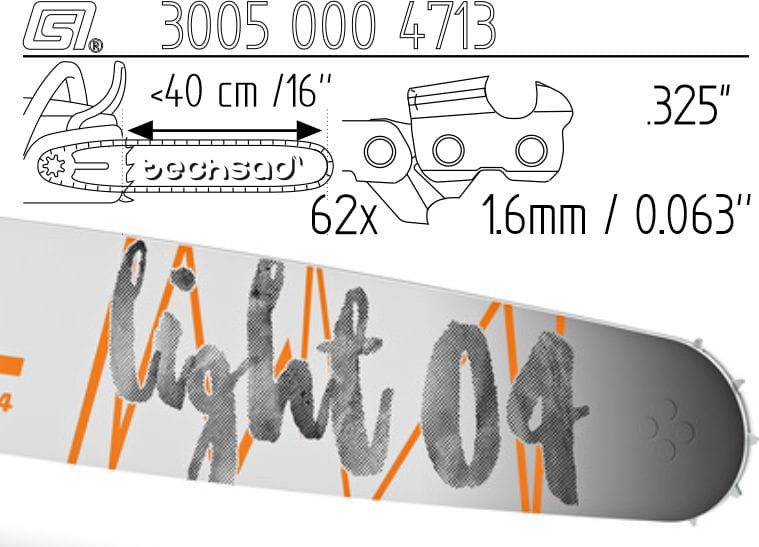 Prowadnica STIHL Light 04 0.325" 1,6 mm 40 cm / 16" 62 ogniw 11 zębów