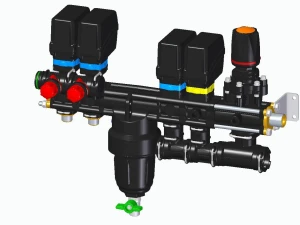 Elektrozawór opryskiwacza sadowniczego Arag 863 2 sekcje 40 bar z filtrem (3-żyłowy)